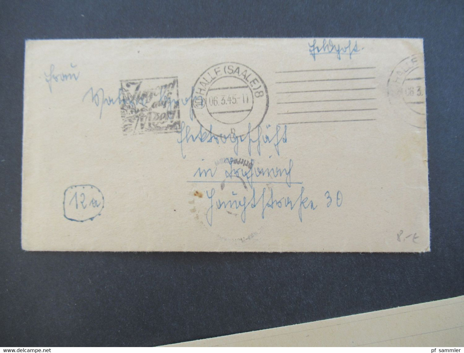 Feldpostbrief Mit Inhalt 2.WK 3.Reich 16.3.1945 Kurz Vor Ende Des 2.WK Werbestempel Halle (Saale) 8 Jugend Aufs Meer - Lettres & Documents