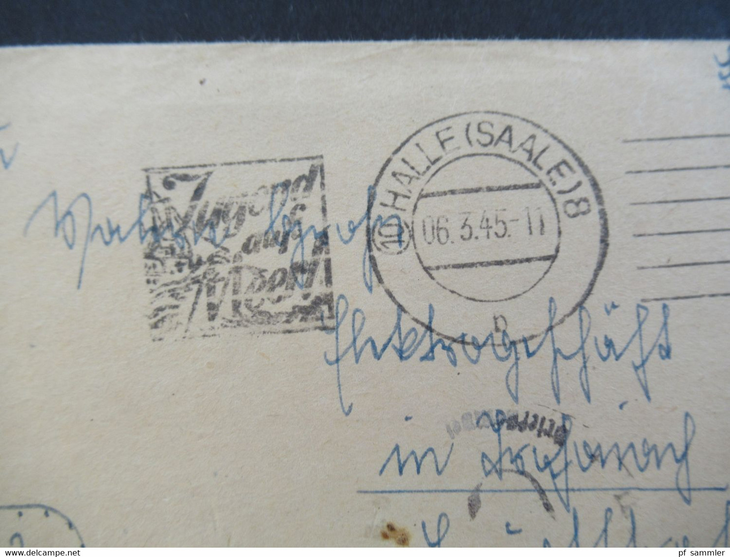 Feldpostbrief Mit Inhalt 2.WK 3.Reich 16.3.1945 Kurz Vor Ende Des 2.WK Werbestempel Halle (Saale) 8 Jugend Aufs Meer - Briefe U. Dokumente