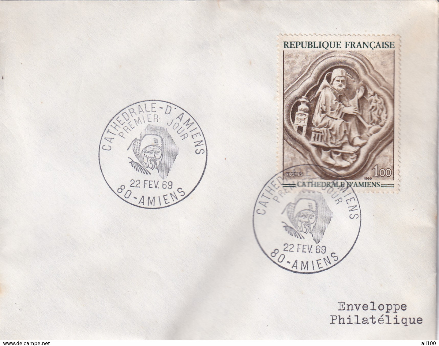 A21854 - Cathedrale D'Amiens Premier Jour Cover Envelope Unused 1969 Stamp Republique Francaise Enveloppe Philatelique - Christentum