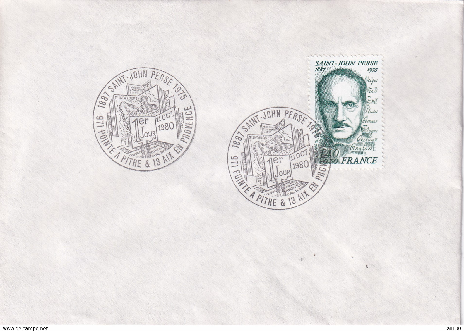 A21869 - Saint John Perse Pointe A Pitre & 13 Aix En Provence Cover Envelope Unused 1980 Stamp France - Lettres & Documents