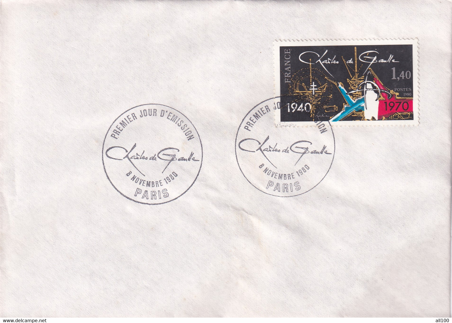 A21870 - Premier Jour D'Emission Charles De Gaulle Paris Cover Envelope Unused 1980 Stamp France - Covers & Documents