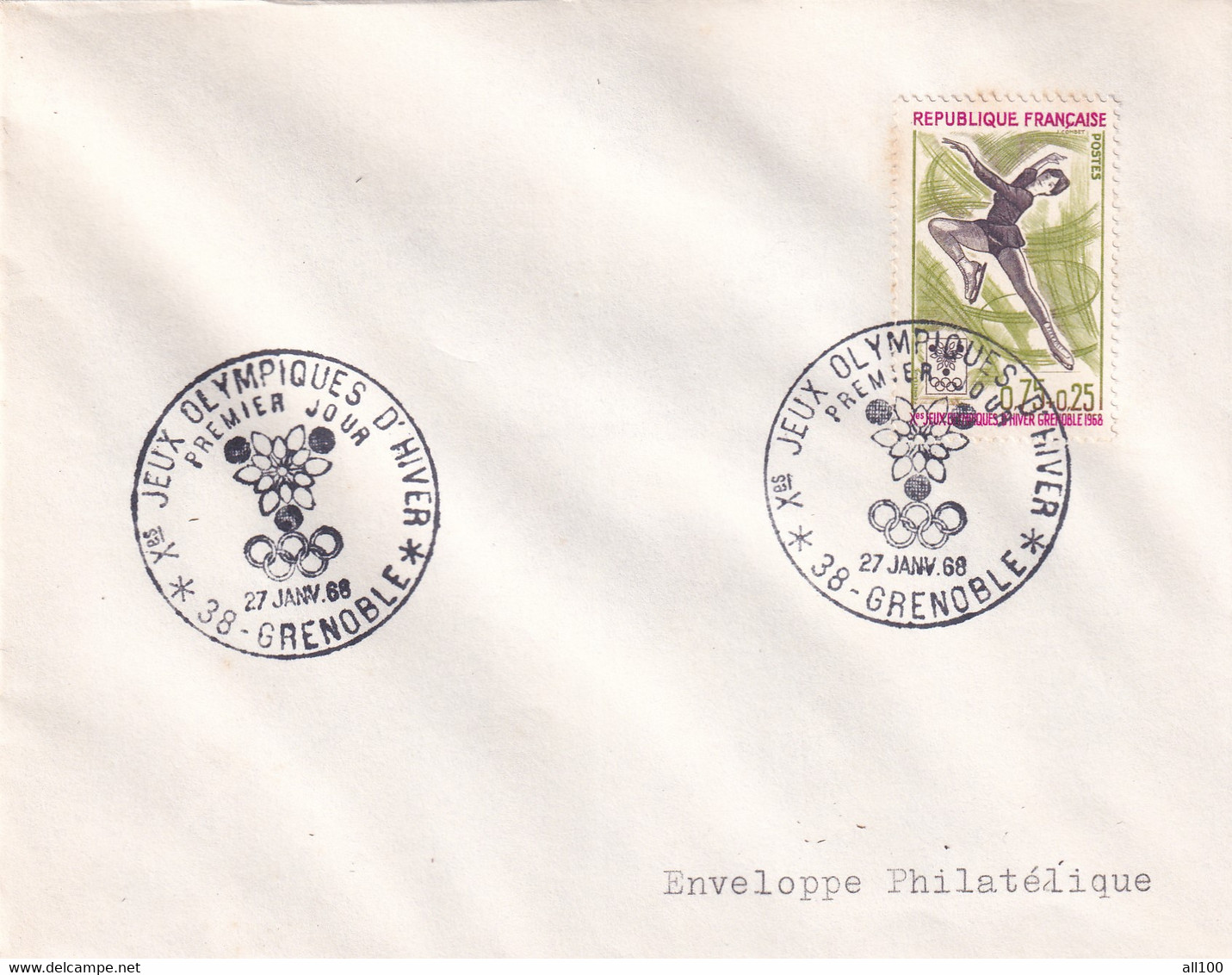 A21887 - Jeux Olympiques D'Hiver Grenoble Cover Envelope Unused 1968 Stamp Republique Francaise Enveloppe Philatelique - Invierno 1968: Grenoble