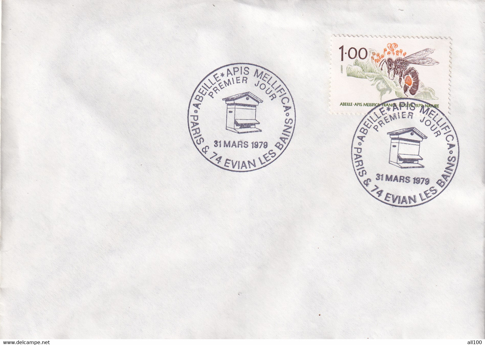 A21888 - Abeille Apis Mellifica Paris Evian Les Bains Cover Envelope Unused 1979 Stamp Republique Francaise Honeybee Bee - Honingbijen