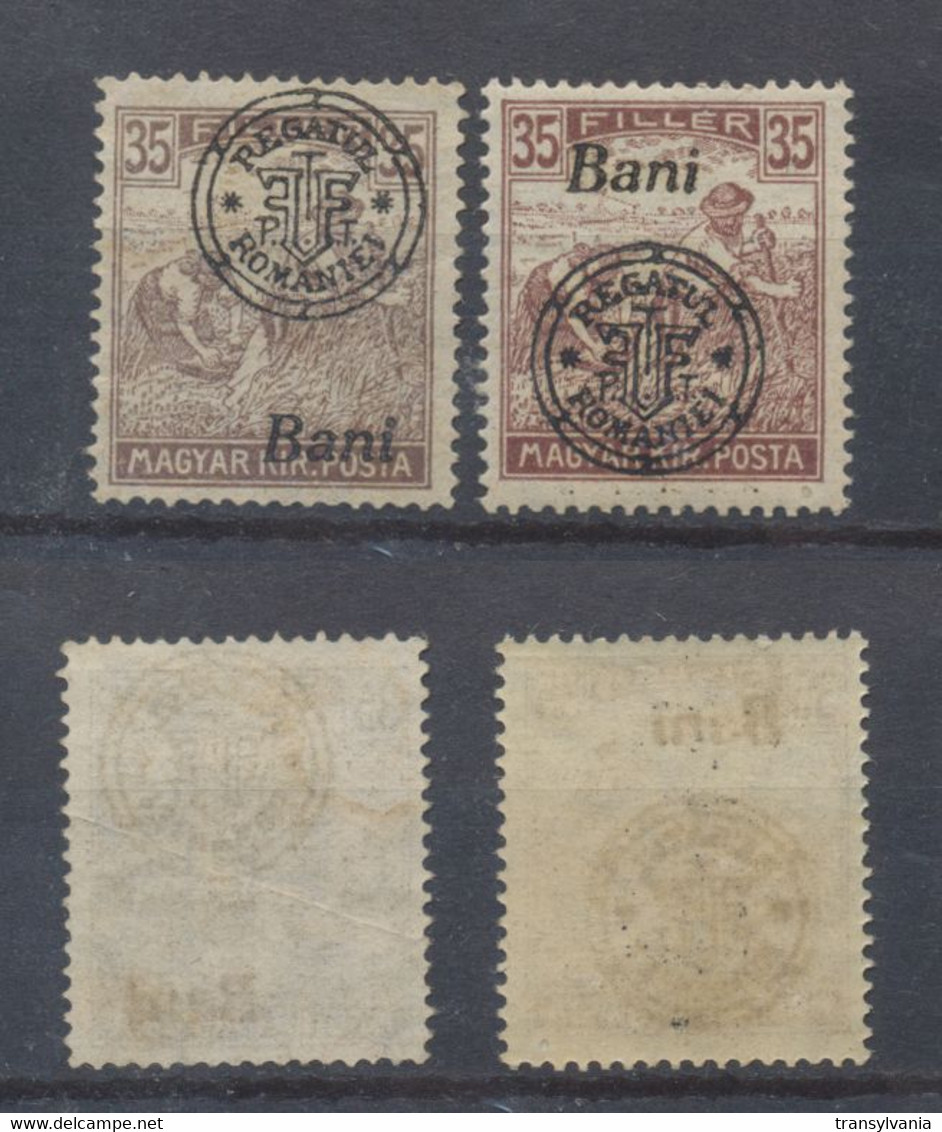 Romania Oradea Overprint 1919 On Hungary Harvesters Issue 35 Bani Stamp Error Shifted Overprint NG - Errors, Freaks & Oddities (EFO)