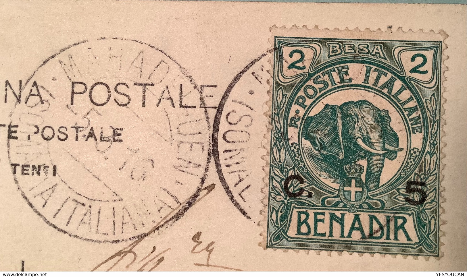 "MAHADEI-UEN SOMALIA ITALIANA 1916"Sa.11 Cartolina Postale (lettera Africa Orientale Italia Colonie Cover Elephant - Somalie