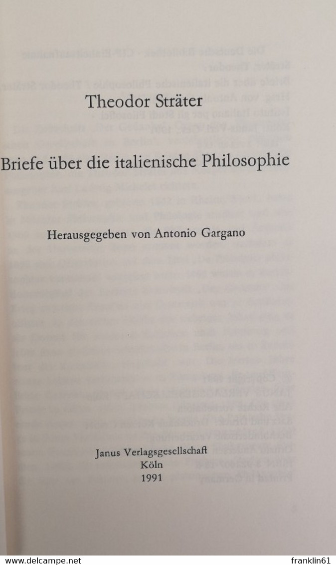 Briefe über Die Italienische Philosophie. - Filosofie