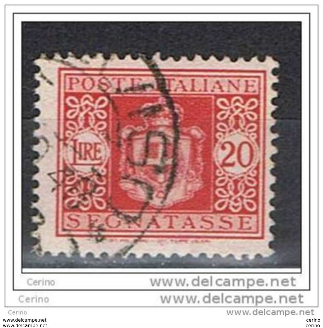 LUOGOTENENZA  VARIETA' :  1945 TASSE  R. I° DX. A. -  £. 20  ROSSO  US. -  C.E.I. 70 A - Strafport