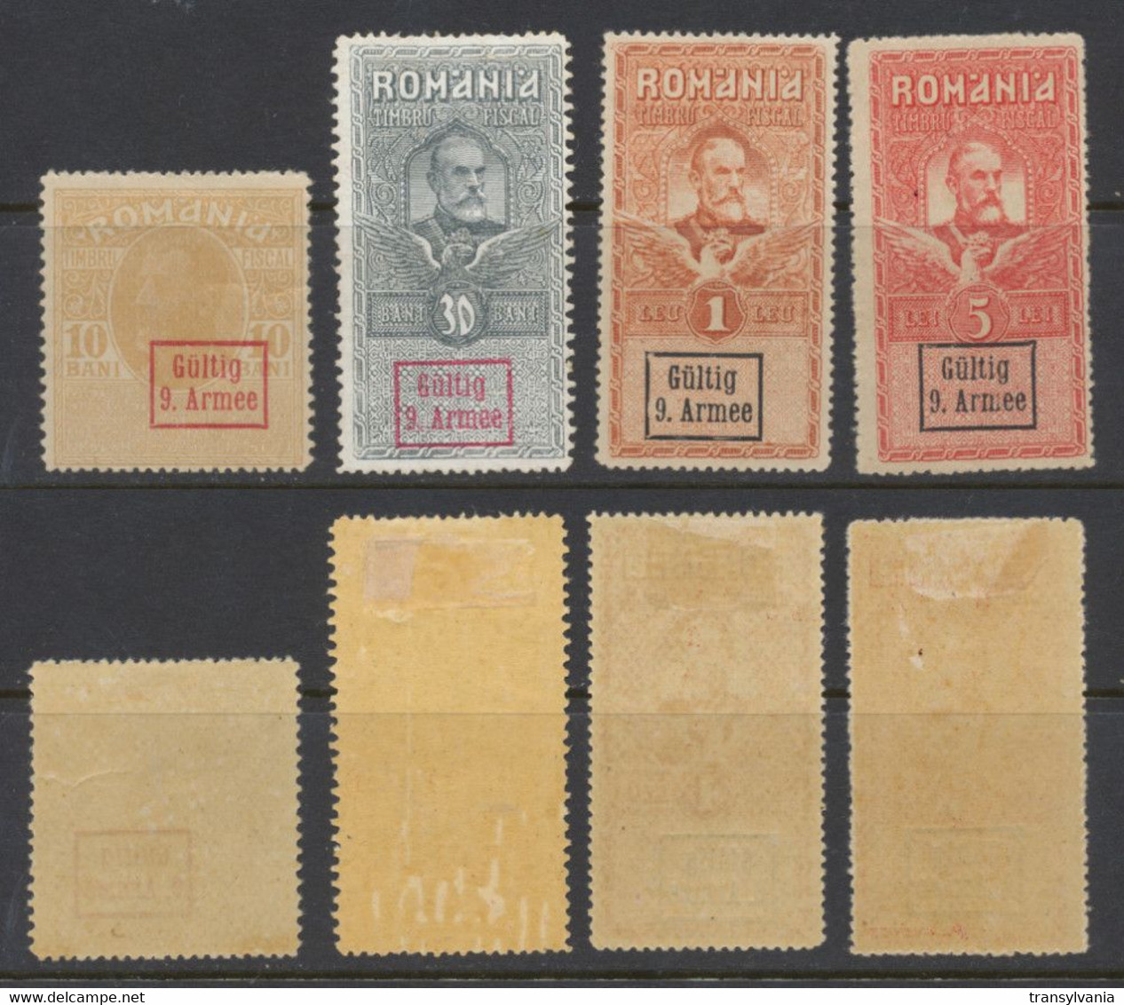 Romania 1917 WW1 Germany Occupation 9th Army Boxed Overprint Set Of 4 Postage & Revenue Stamps MLH - Errors, Freaks & Oddities (EFO)