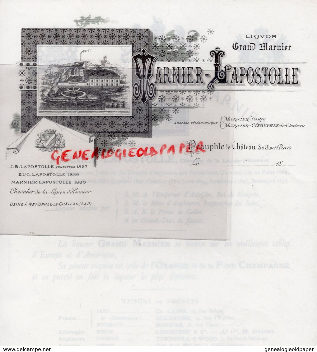 78- NEAUPHLE LE CHATEAU - RARE DOUBLE LETTRE MARNIER LAPOSTOLE-LIQUEUR 1898 - Food
