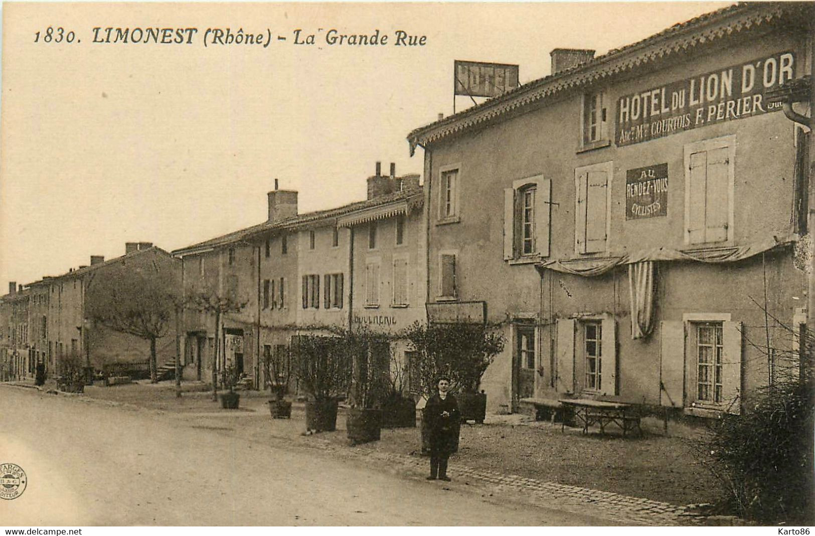 Limonest * La Grande Rue Du Village * Hôtel Du Lion D'or F. PERIER , Au Rendez Vous Des Cyclistes - Limonest