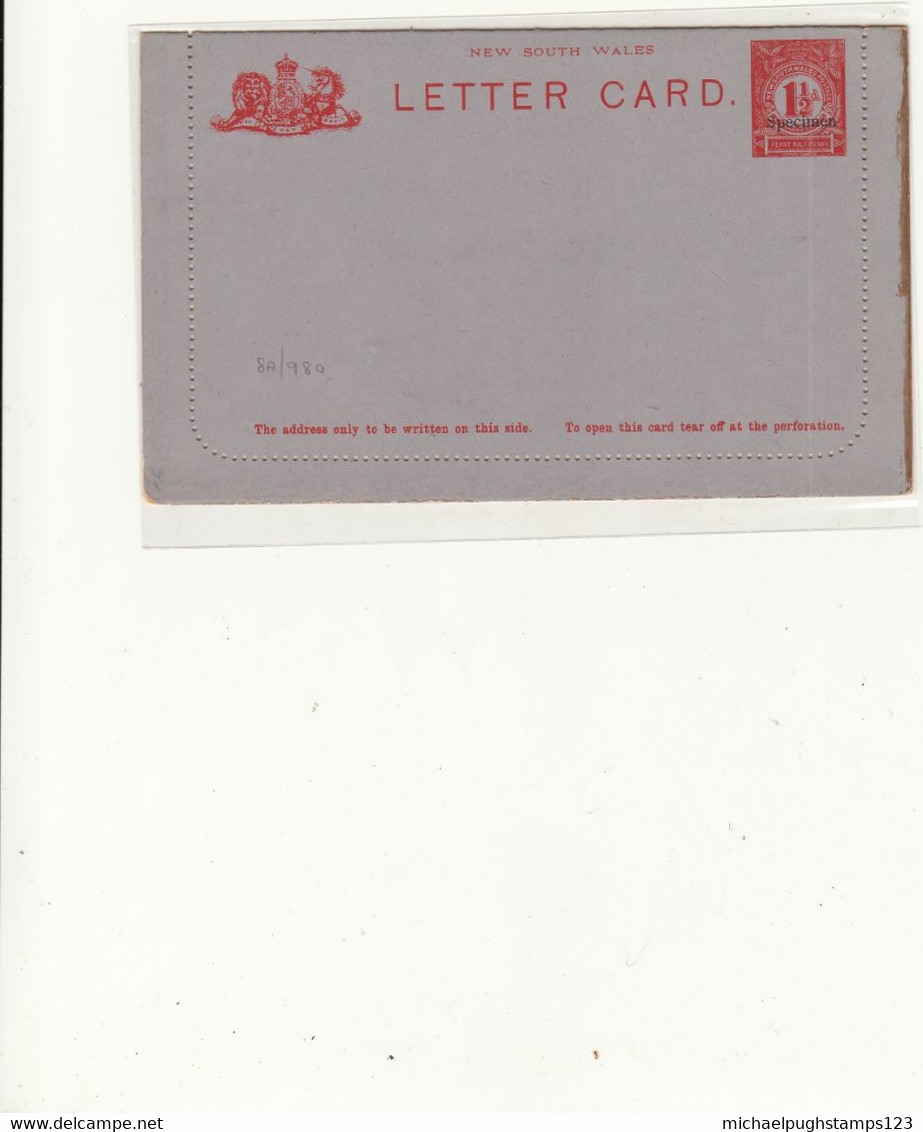 New South Wales / Stationery / Letter Cards / Specimen Overprints - Sonstige & Ohne Zuordnung