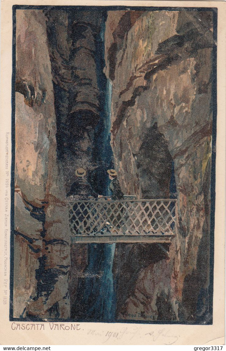 C356) ZENO DIEMER - Cascata Varone - Tolle Sehr Alte Litho 1901 - Diemer, Zeno