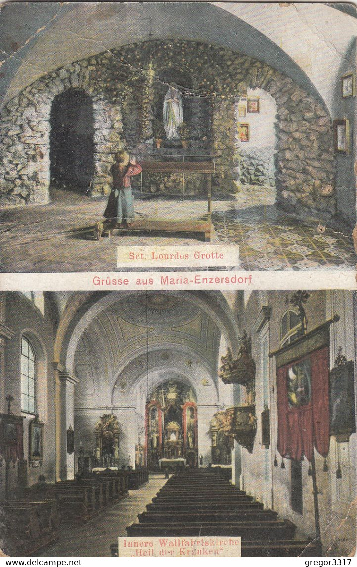 C363) GRÜSSE Aus MARIA ENZERSDORF - Sct. Lourdes Grotte - Innere Wallfahrtskirche HEIL Der KRANKEN 1917 - Maria Enzersdorf
