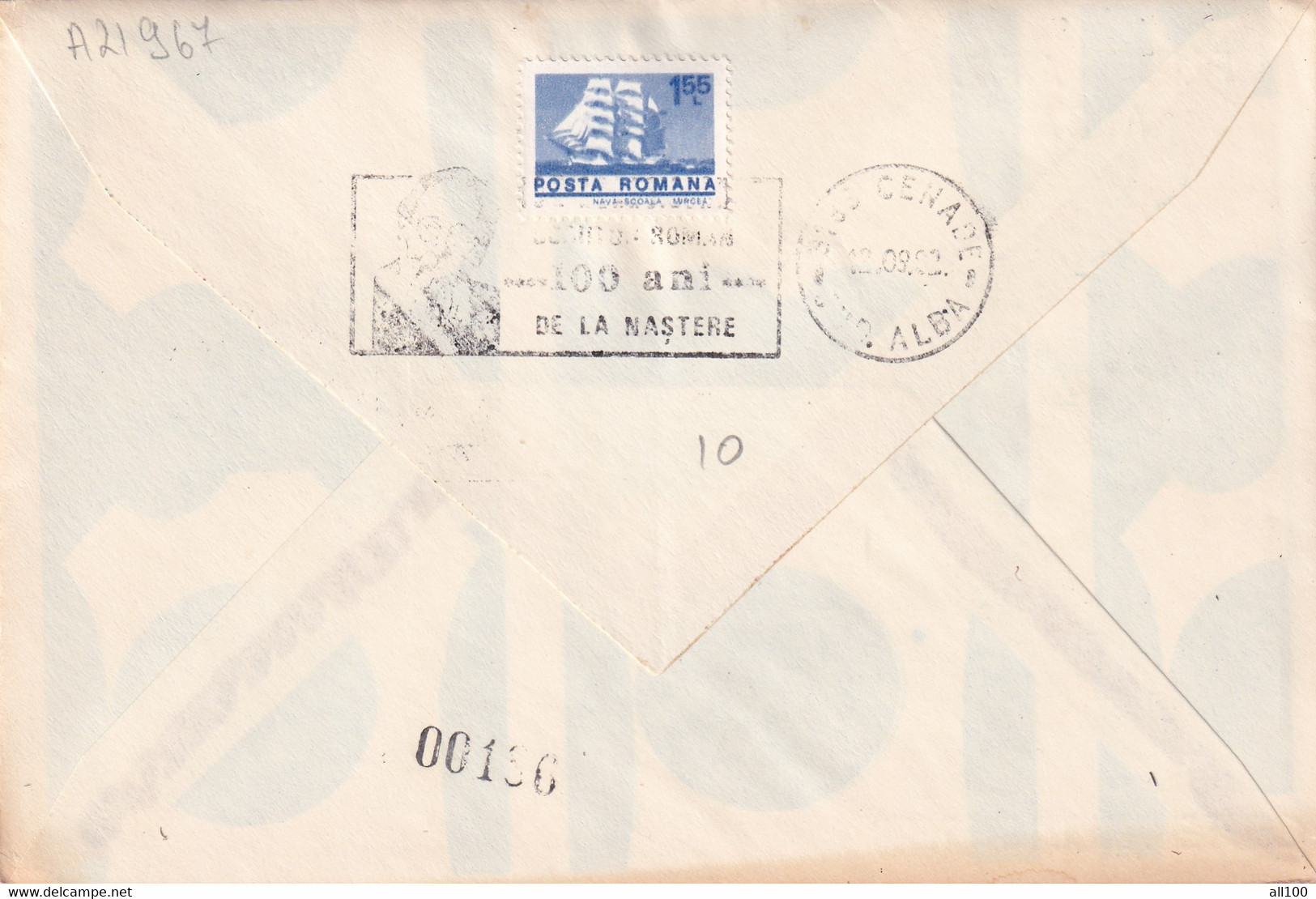 A21967 - Centenarul Nasterii Ion Agarbiceanu Arhangheli Alba Cover Envelope Used 1982 RS Romania Stamp Judetul Alba - Brieven En Documenten