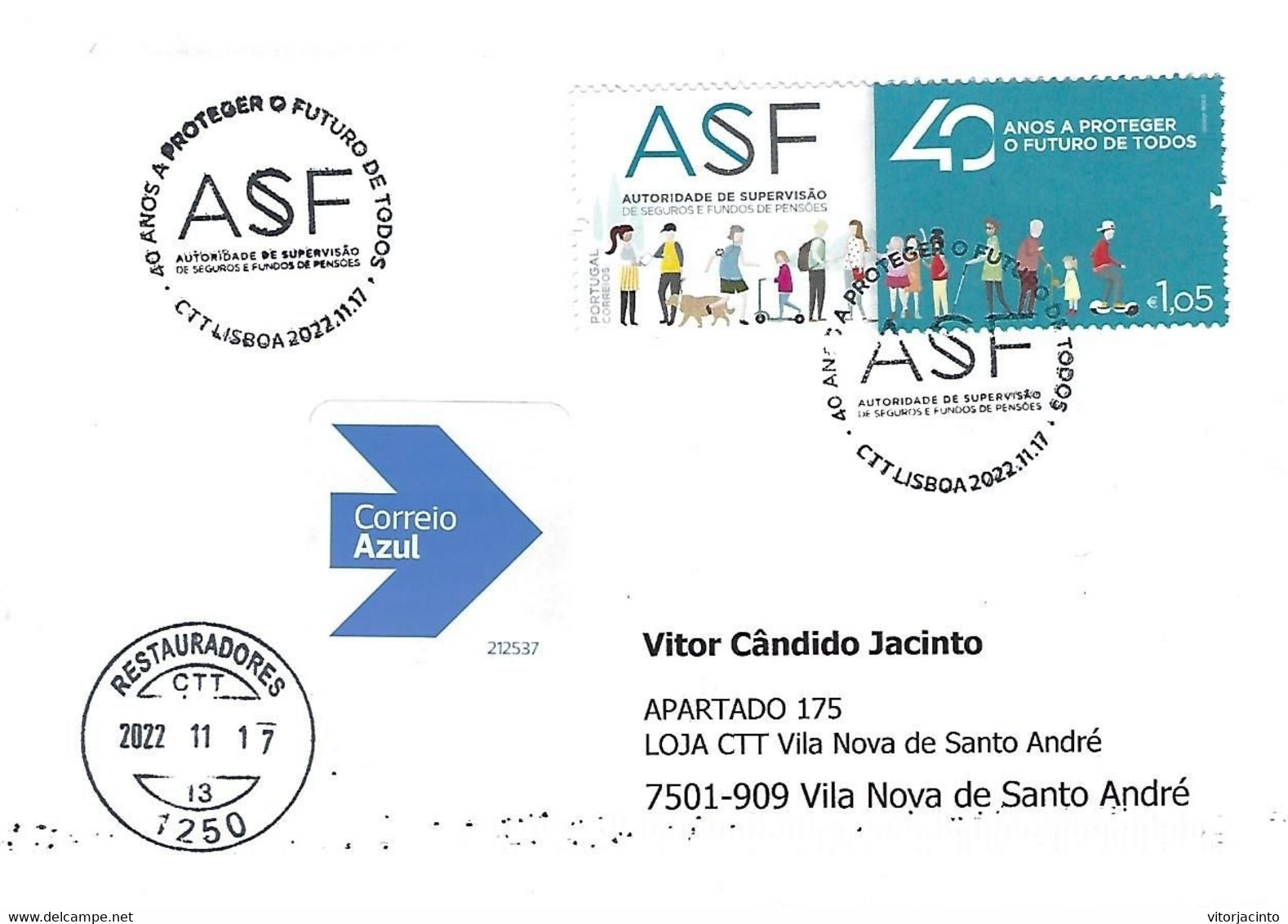 PORTUGAL-ASF-Insurance And Pension Funds Supervisory Authority-40 Years Protecting Everyone's Fut-letter Real Circulated - Flammes & Oblitérations