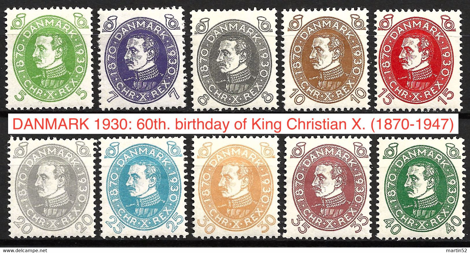 DANMARK 1930: 60th. Birthday Of King Christian X. (1870-1947) Full Set Michel-N° 185-194 * Falz Trace MLH - Ungebraucht