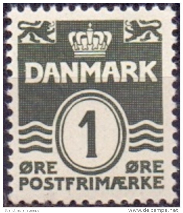 DENEMARKEN 1933-72 1öre Golflijn Zonder Harten Groenzwart T III PF-MNH - Unused Stamps