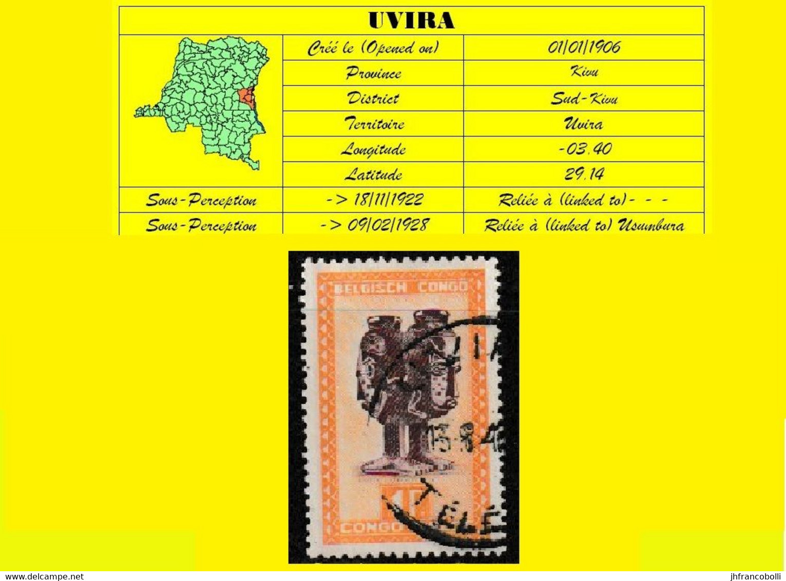 1941 BELGIAN CONGO / CONGO BELGE TELEGRAPH ON COB 290  (TELEGR. AT STAMP BOTTOM ) UVIRA CANCEL ON MASK - Telegrams