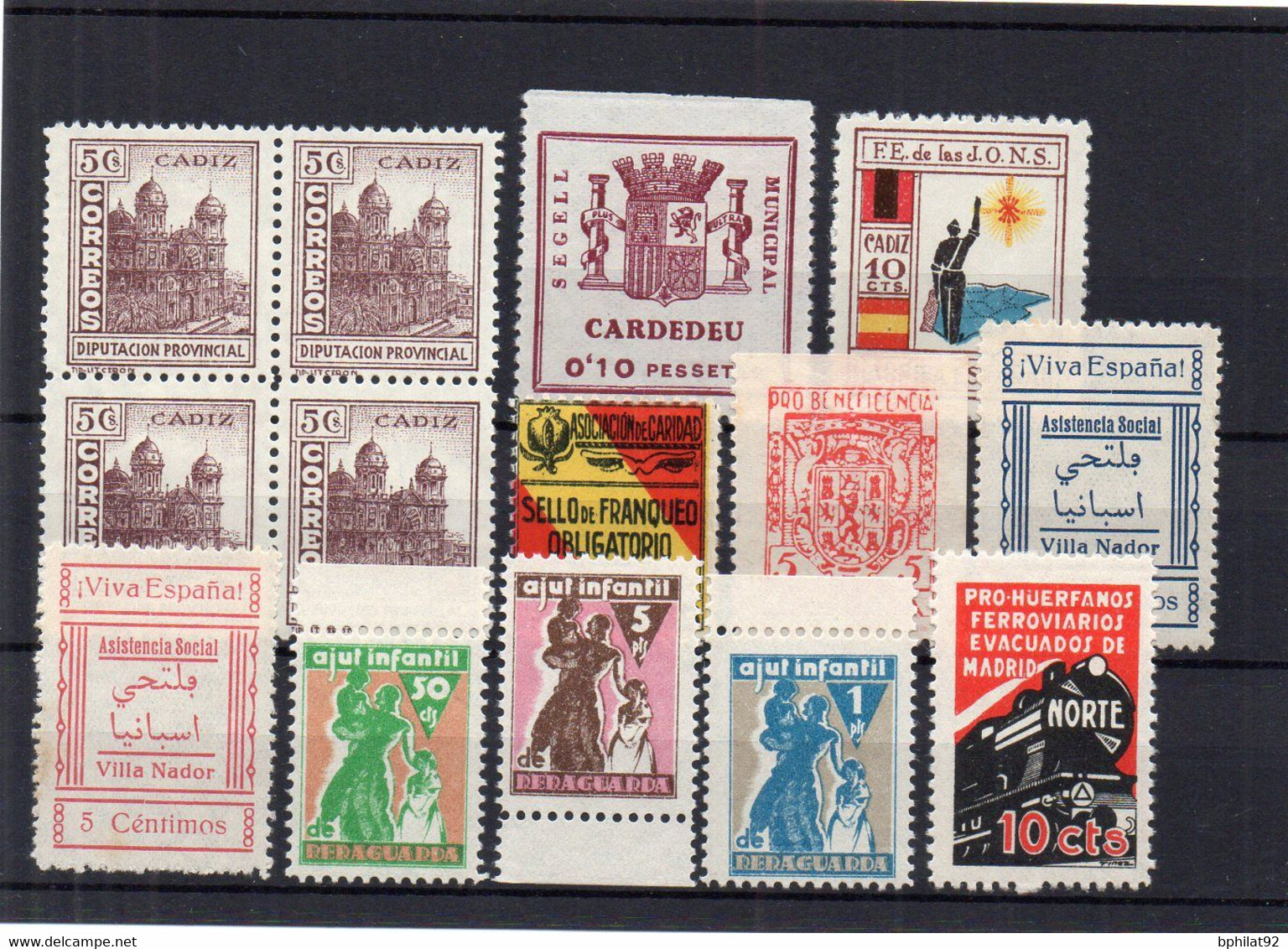 !!! ESPAGNE, LOT DE 14 VIGNETTES DE LA GUERRE D'ESPAGNE NEUVES - Spanish Civil War Labels