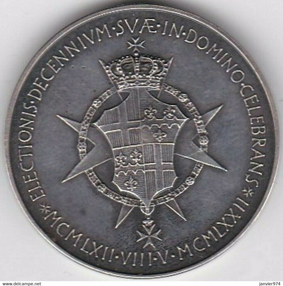 Médaille Argent Angelo De Mojana Di Cologna,  Grand Maître Ordre De Malte , 10 éme Anniversaire 1972 - Monarquía/ Nobleza