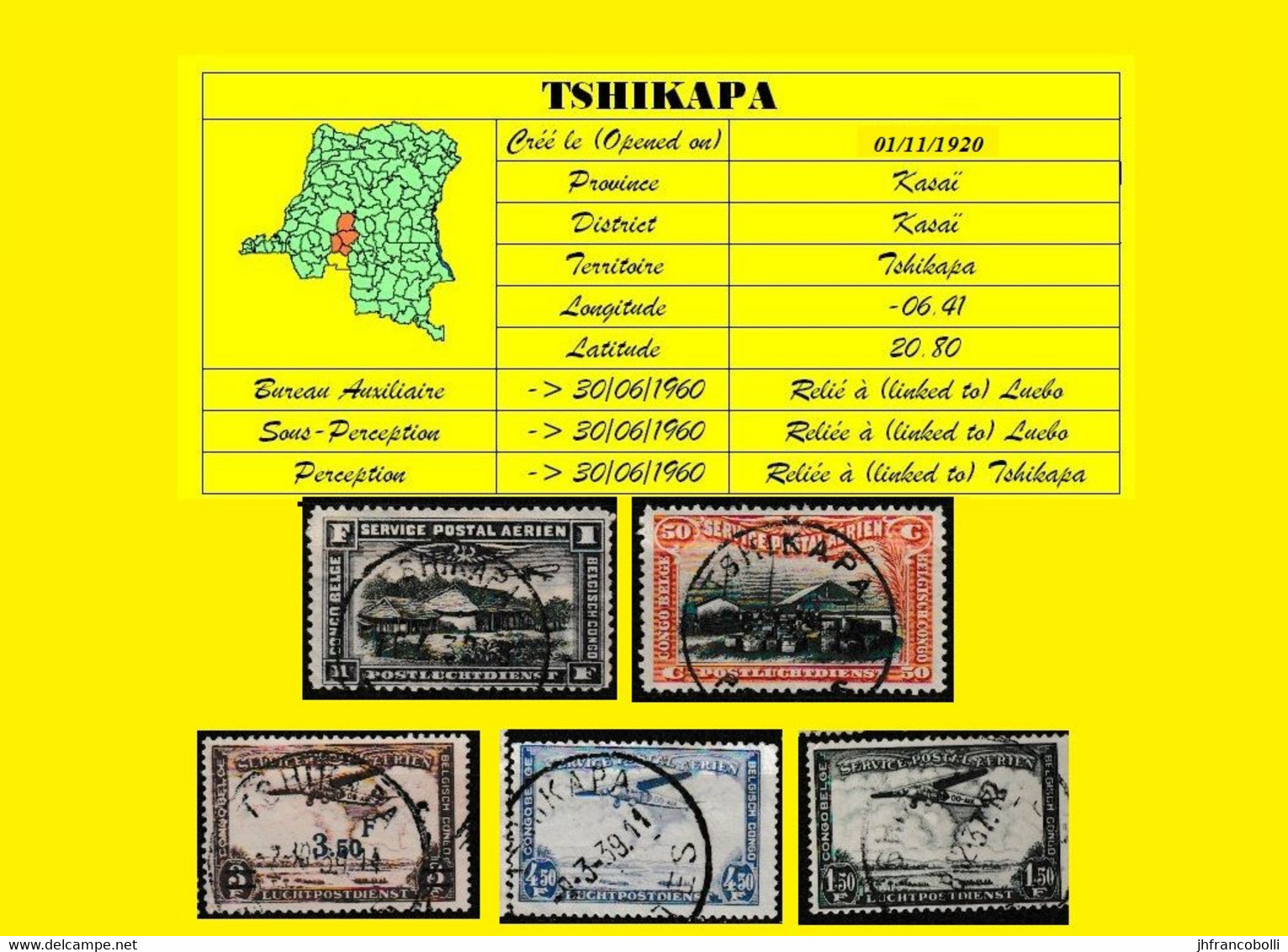 TSHIKAPA BELGIAN CONGO / CONGO BELGE = CANCELATION STUDY 5 STAMPS [PA 01+ 02 + PA17 + PA 11 + PA09] [D] - Errors & Oddities