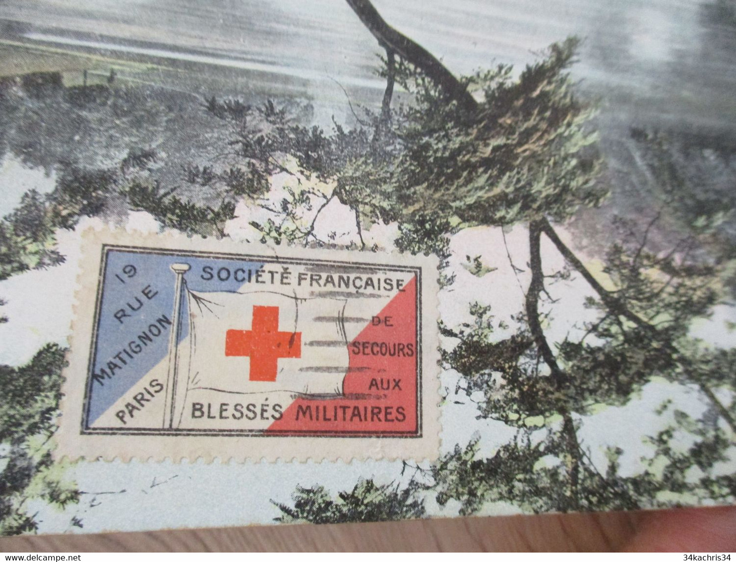 Sur CPA BOIS DE BOULOGNE  VIGNETTE SOCIETE FRAN9AISE DE SECOURS AUX BLESSES MILITAIRES - Vignettes Militaires