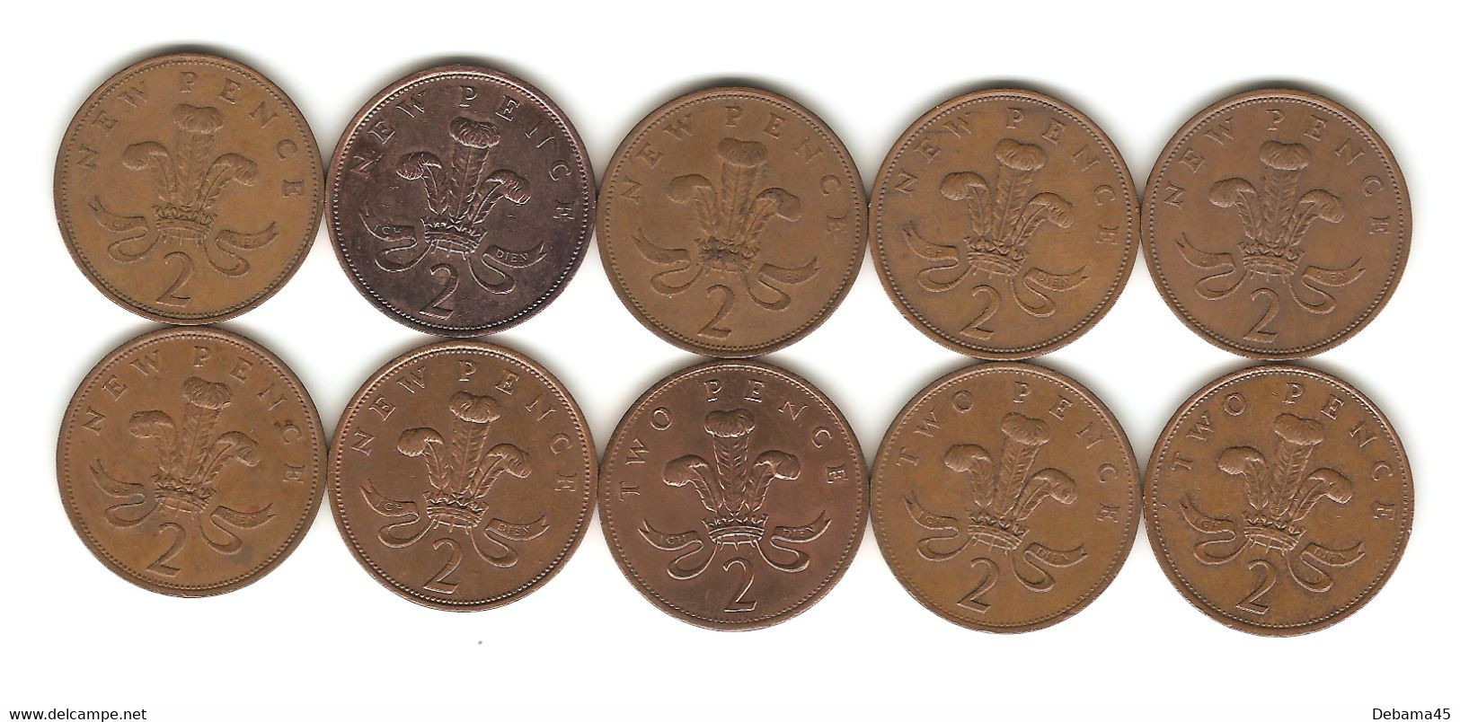 257/ Grande-Bretagne : 10 X 2 Pence (toutes Différentes) - 2 Pence & 2 New Pence