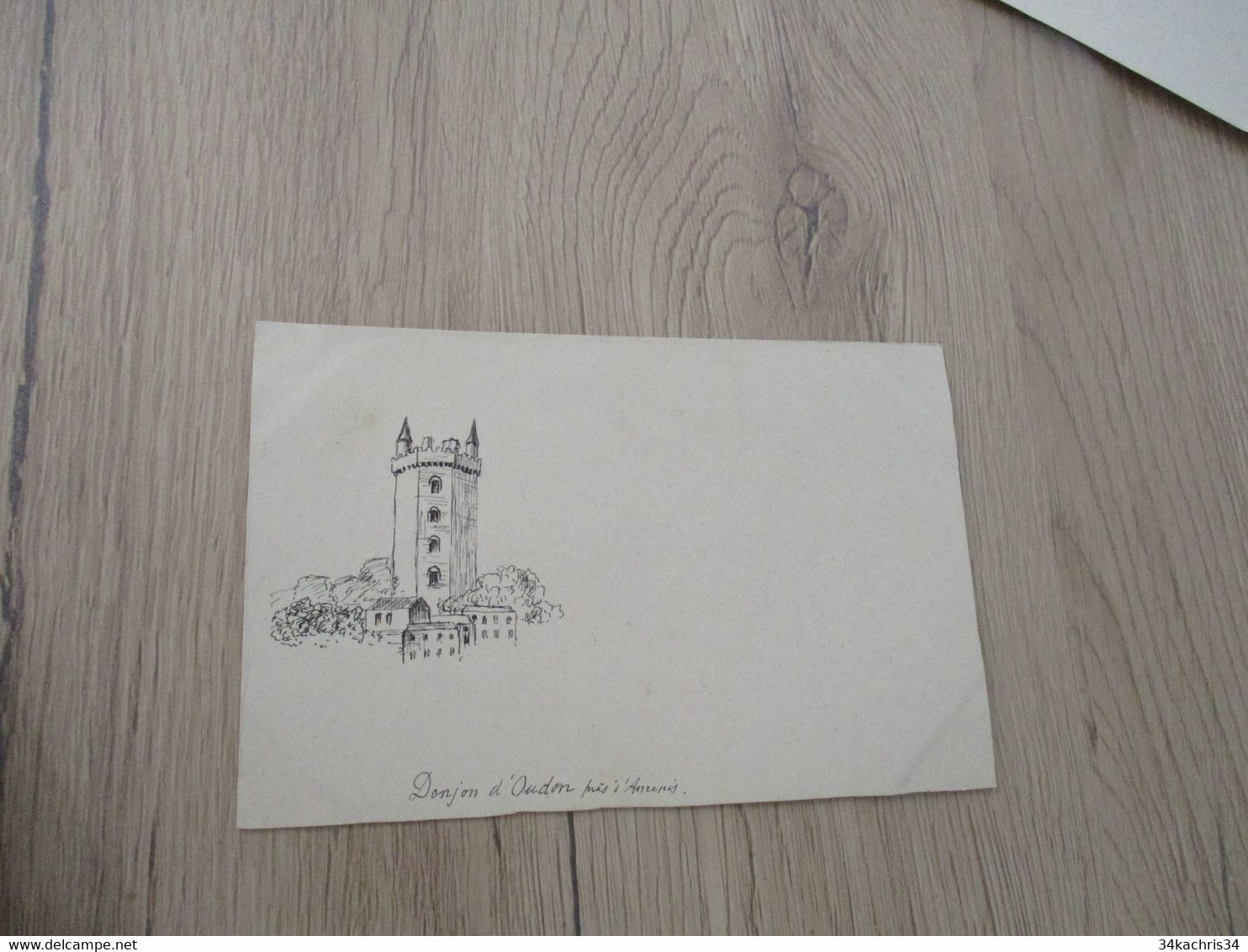 Dessin Original Non Signé Début XXè Sur Carton Format CPA Donjon D'Oudon Près Ancenis - Drawings