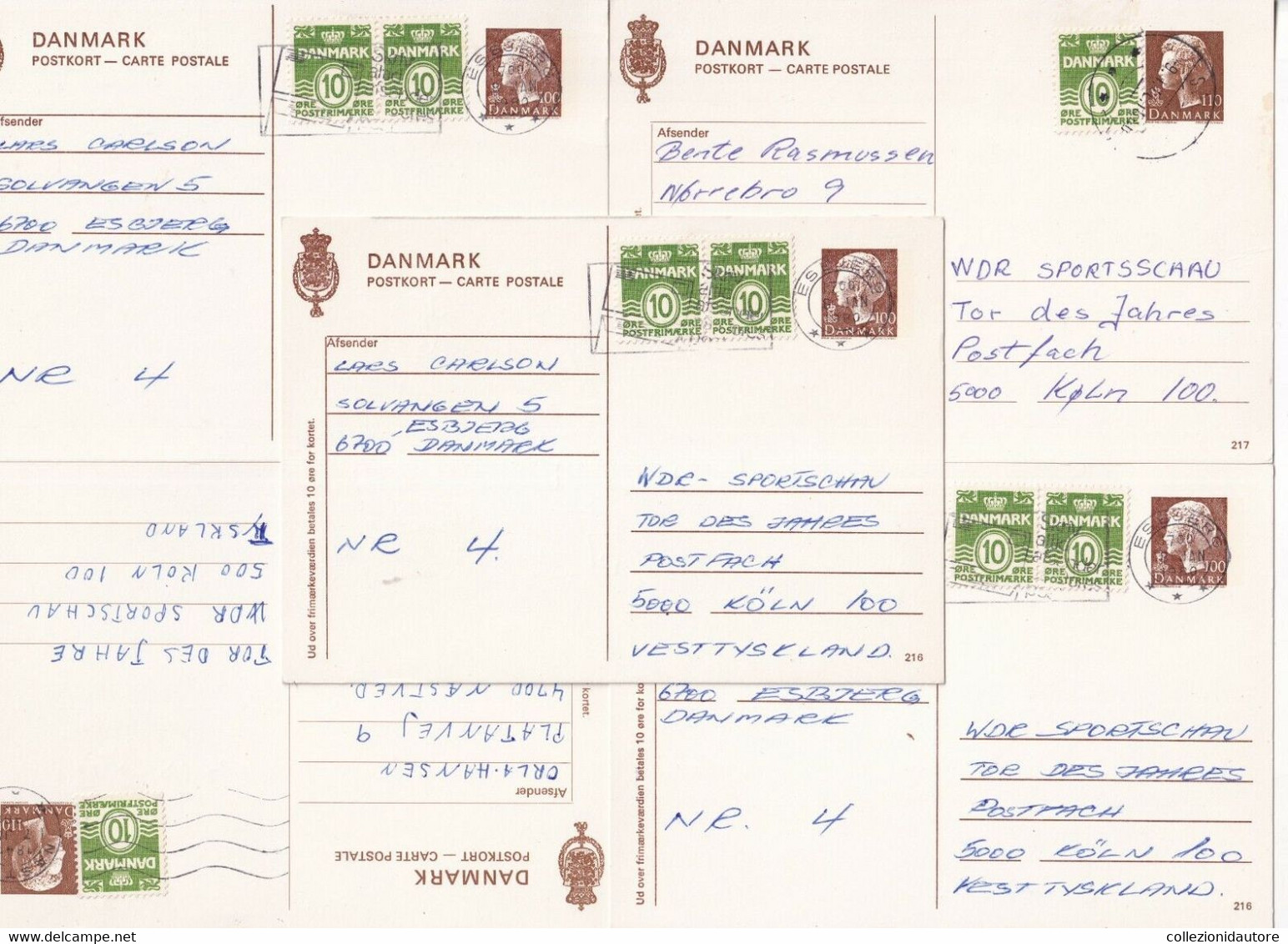 DANIMARCA - DANMARK - LOTTO DI 5 CARTOLINE POSTALI - POSTKORT - CARTE POSTALE SPEDITE NEL 1980 - Briefe U. Dokumente