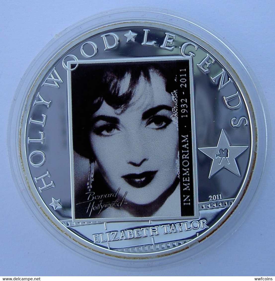 COOK ISLANDS 1 $ 2011 ELIZABETH TAYLOR HOLLYWOOD LEGENDS IN MEMORIAM FILM CINEMA WEIGHT 26g CONSERVAZIONE FONDO SPECCHIO - Islas Cook