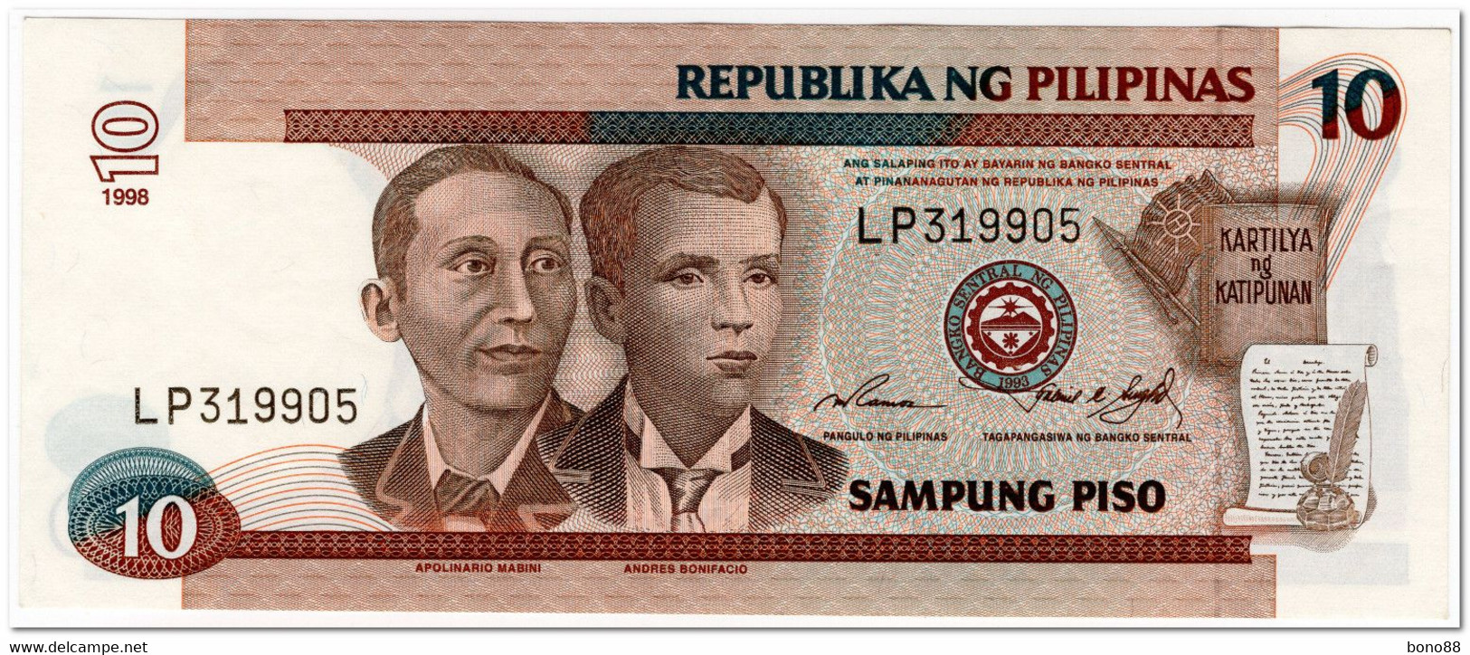 PHILIPPINES,10 PISO,1998,P.187b,XF+ - Philippines