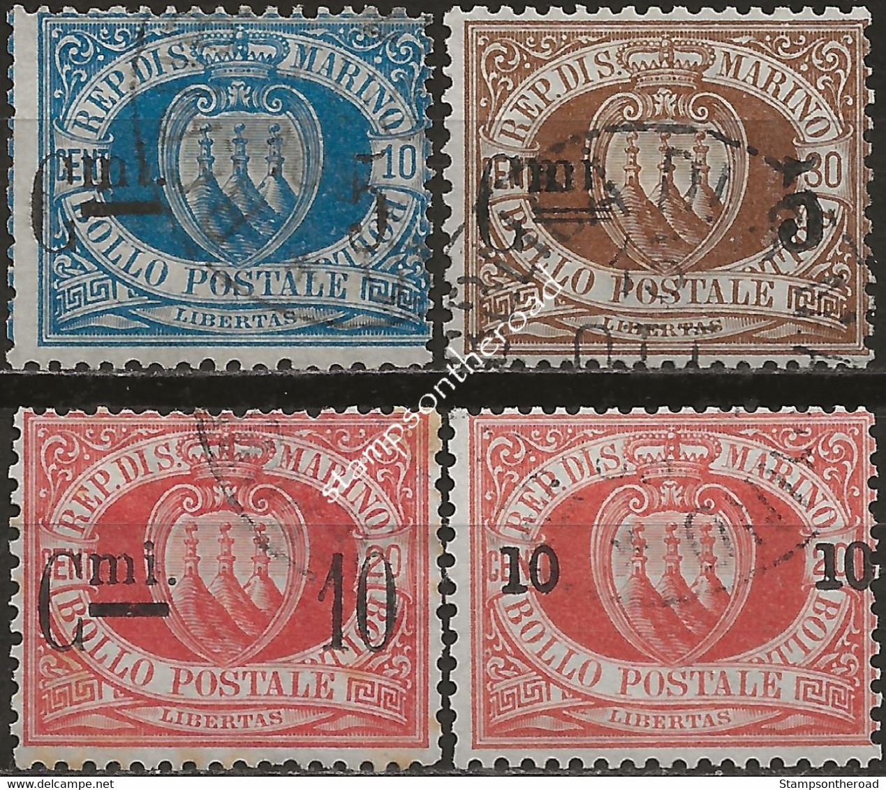SM8-11U - San Marino 1892, Sassone Nr. 8/11, Serie Completa Di 4 Francobolli Usati Per Posta - Usati
