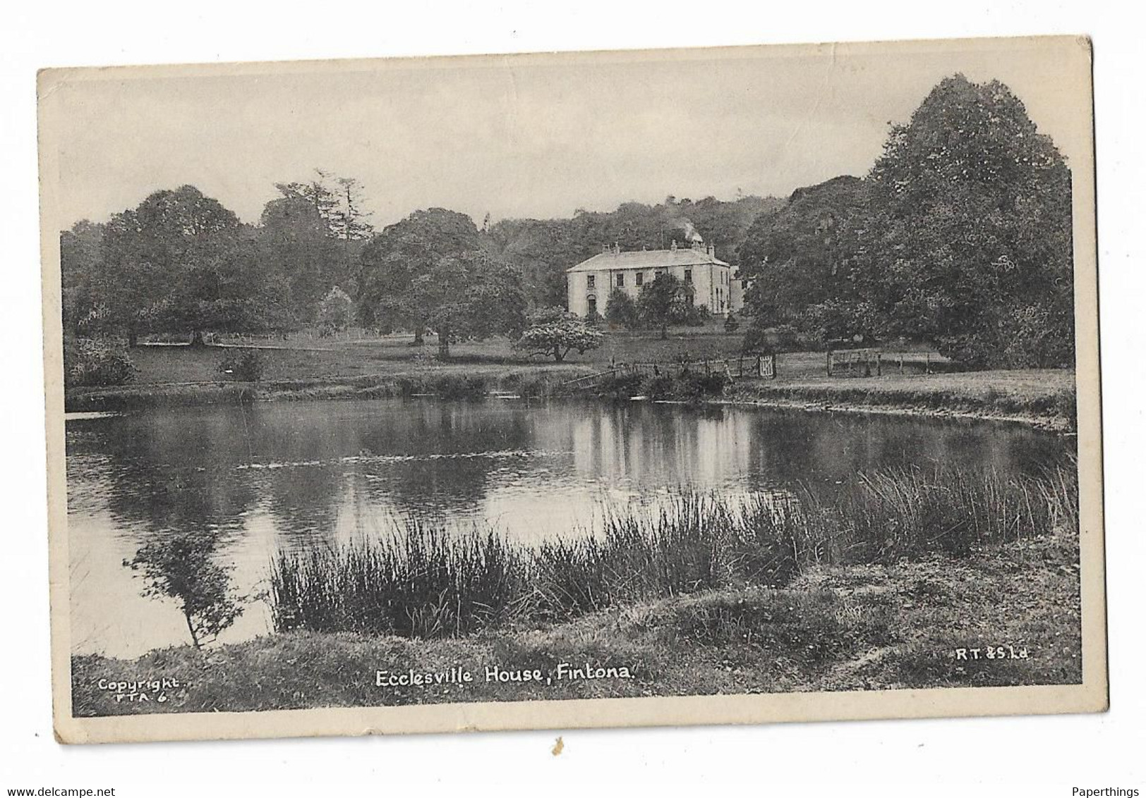 Postcard, Northern Ireland, Tyrone, Fintona, Ecclesville House, Landscape, Pond. - Tyrone