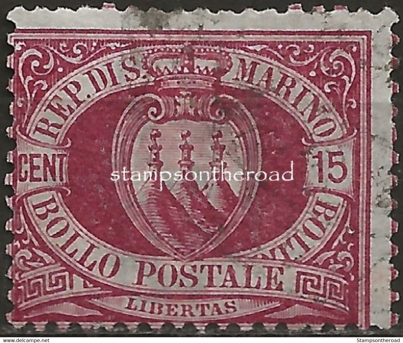 SM15U - San Marino 1892/94, Sassone Nr. 15, 15 C. Carminio Bruno, Usato Per Posta - Usati