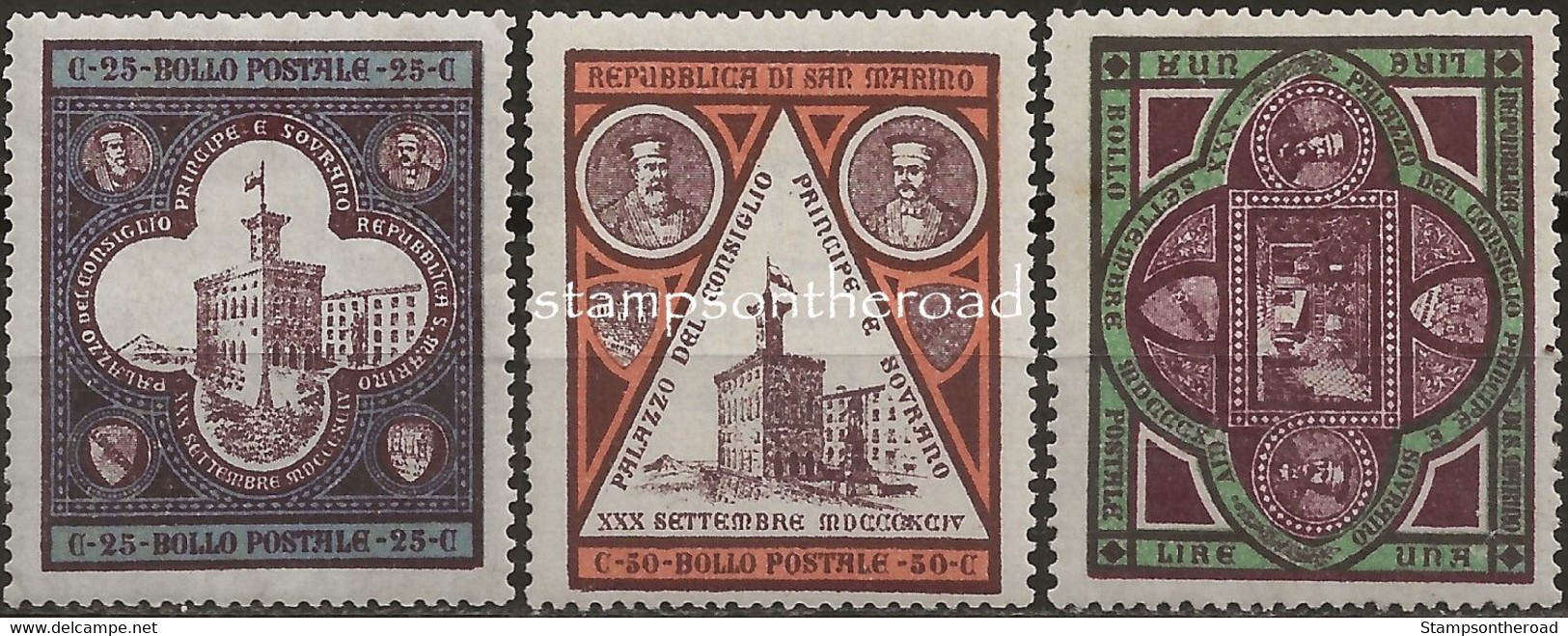 SM23-25N - San Marino 1894, Sassone Nr. 23/5, Serie Completa Di 3 Francobolli Nuovi Senza Linguella - Unused Stamps
