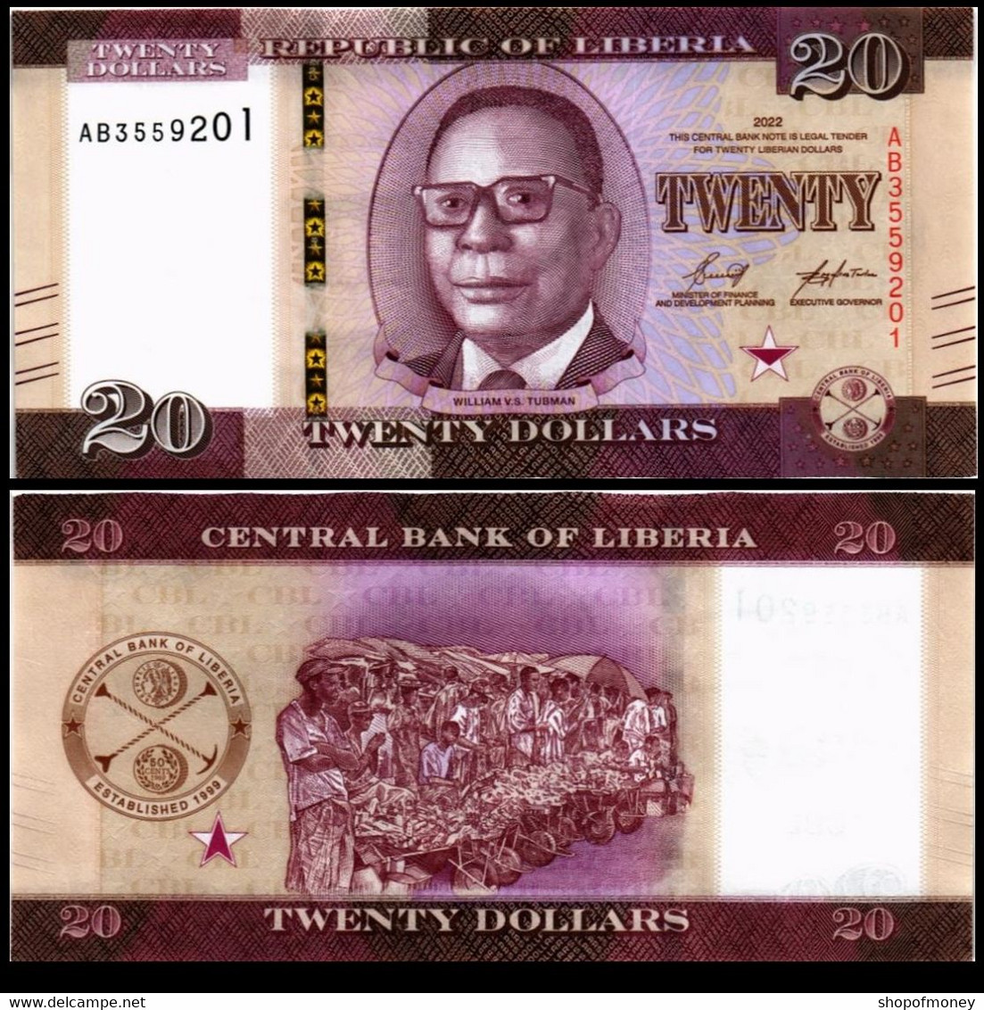 LIBERIA 20 DOLLARS 2022 P 39 UNC - Liberia