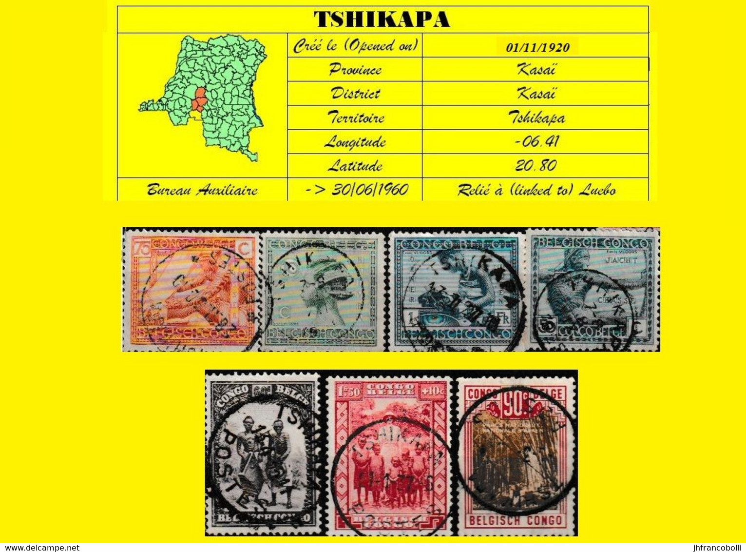 TSHIKAPA BELGIAN CONGO / CONGO BELGE =  CANCELATION STUDY X 7 STAMPS 1923/1941 PERIOD [G] - Abarten Und Kuriositäten
