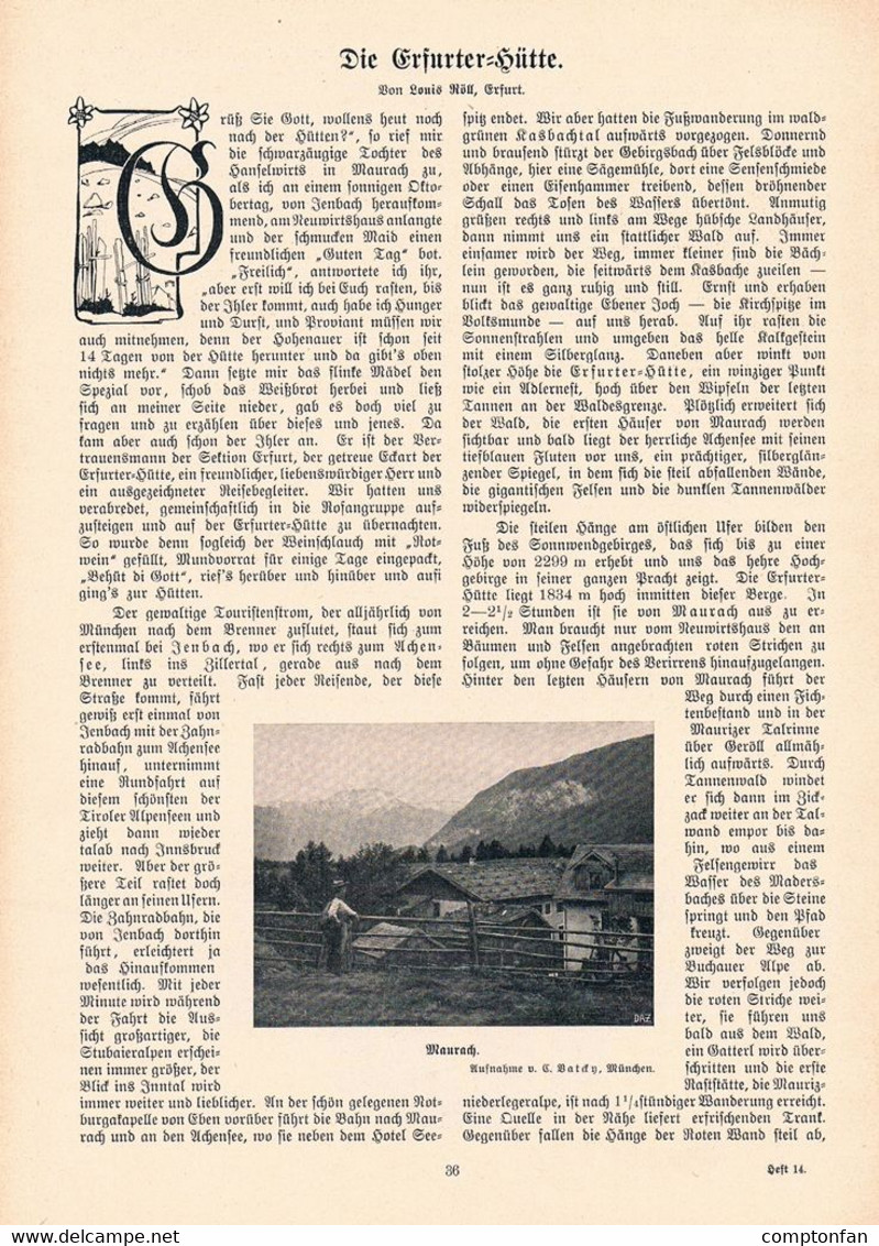 A102 1344 Alpenverein Erfurter Hütte Berghütte Rofan Artikel / Bilder 1903 !! - Sonstige & Ohne Zuordnung