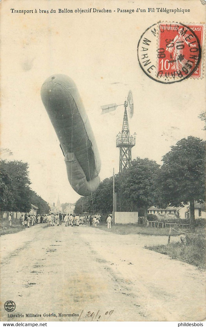 MILITARIA  Transport A Bras Du Ballon Objectif Drachen  " Passage D'un Fil Télégraphique " - Manoeuvres