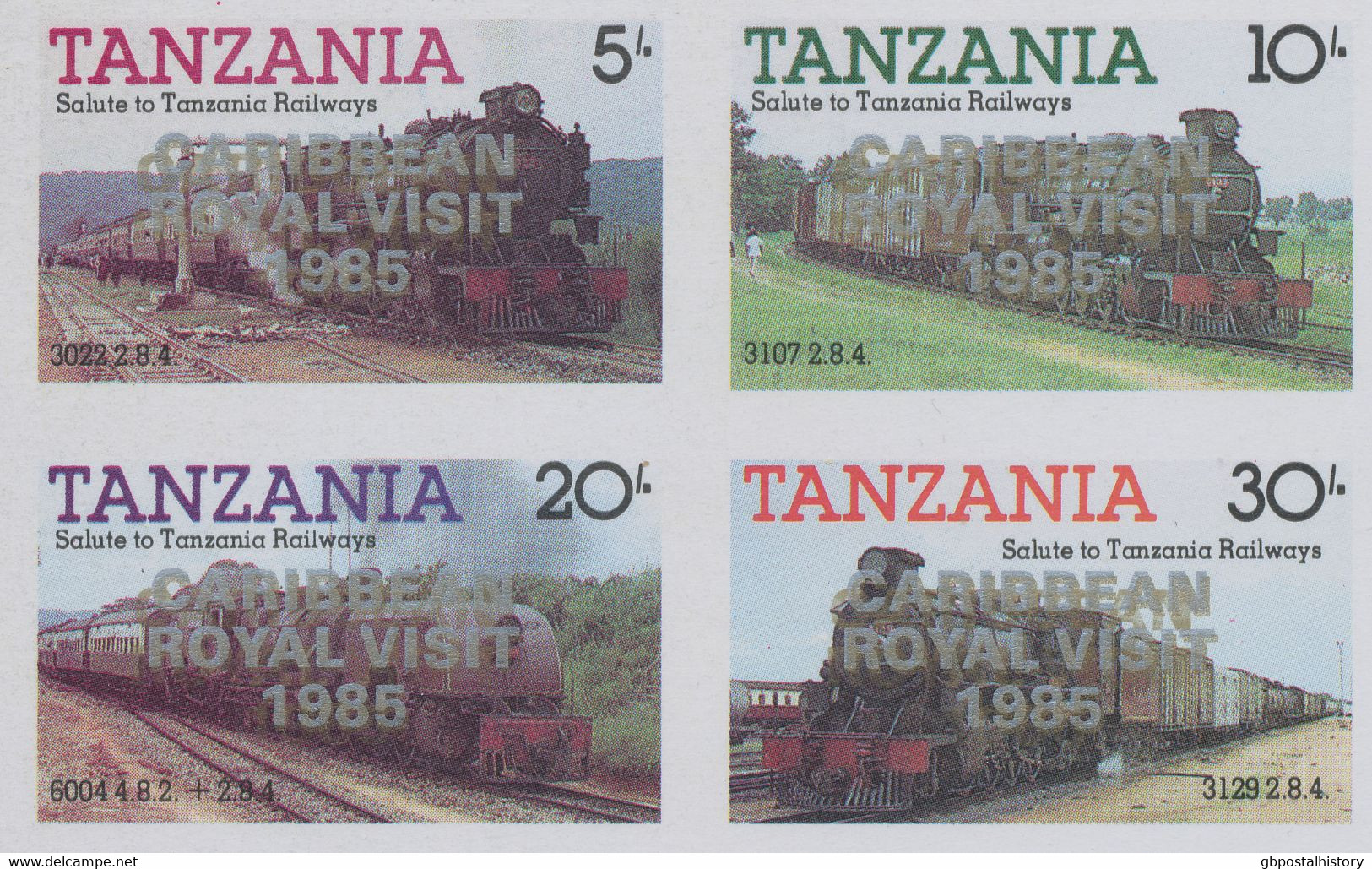 TANZANIA 1986, 10th Visit Of Queen Elizabeth II To The Caribbean (1985), MiNr. Block 44 With Silver Overprint "CARIBBEAN - Tansania (1964-...)