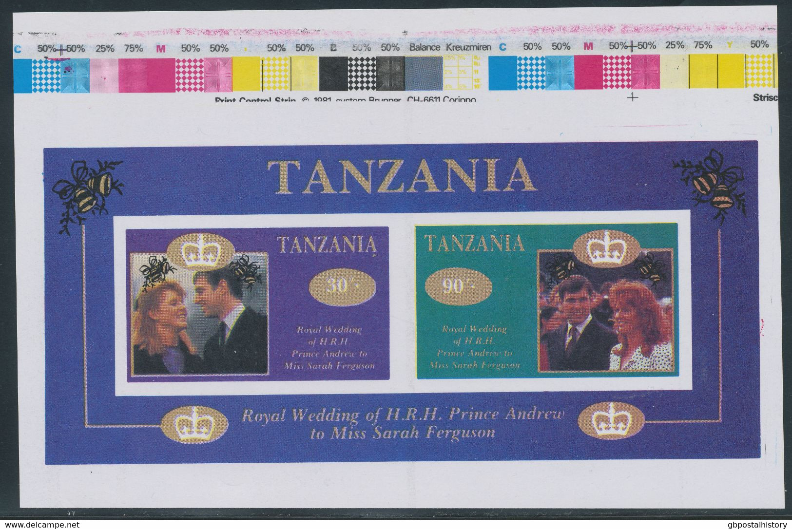 TANSANIA 1986, Hochzeit Von Prinz Andrew Und Sarah Ferguson, Extrem Selt. Postfr. Block: ABART: Ungezähnt Und Mit Print - Tansania (1964-...)