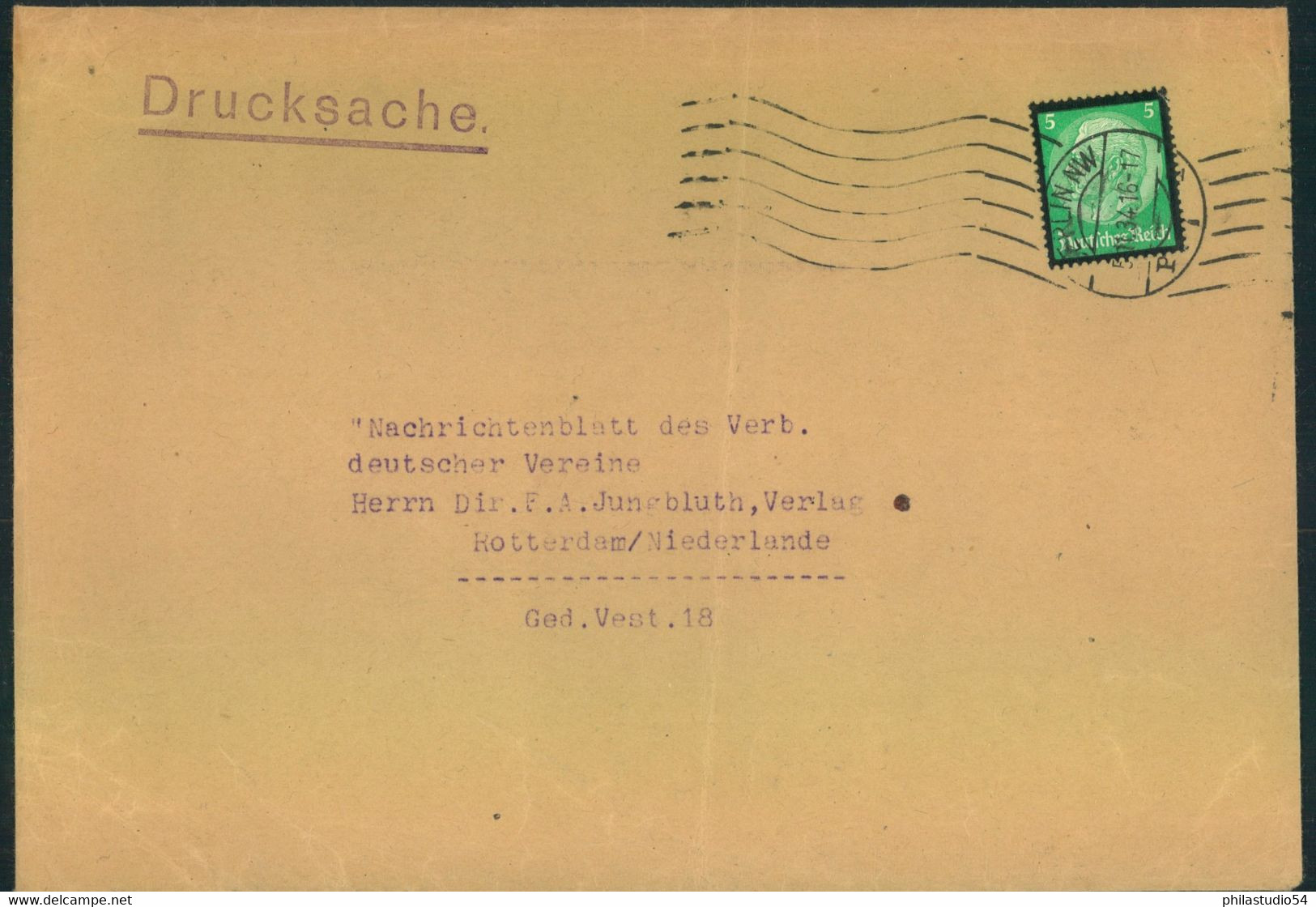 1934, 5 Pfg. Hindenburg Trauer Als Seltenere EF Auf Auslandsdrucksache Ab BERLIN, - Otros & Sin Clasificación