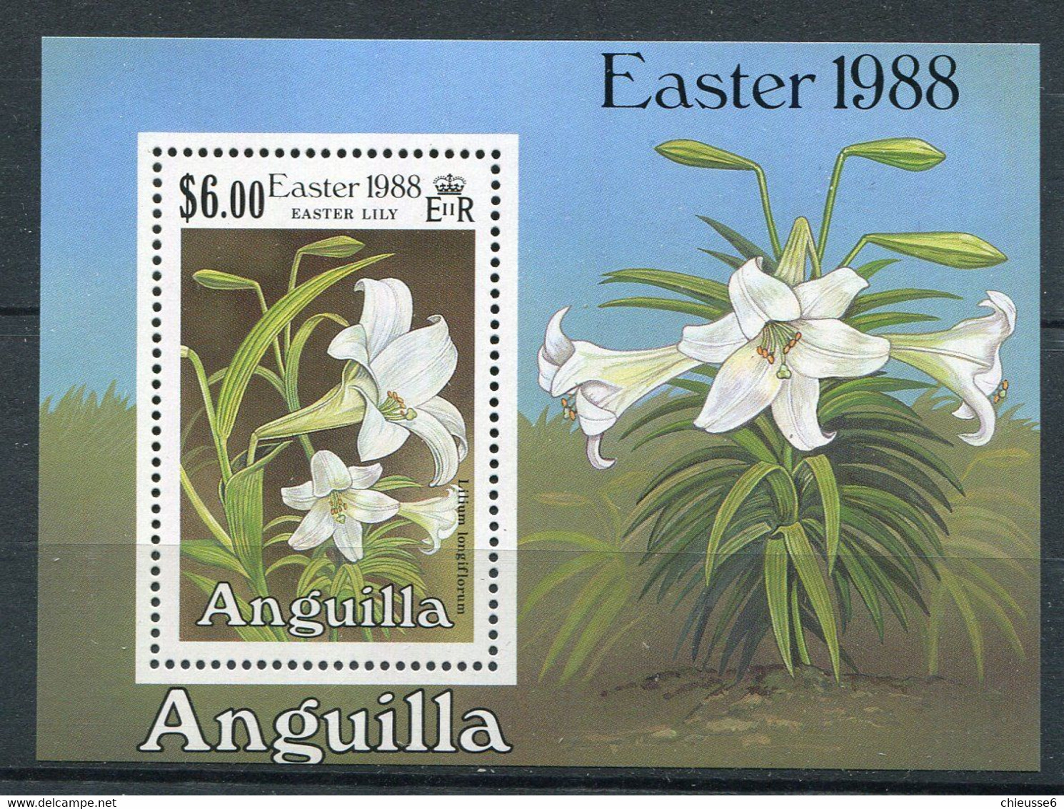 Anguilla ** Bloc N° 80 (petites Traces Noires En Haut Du Dos) Fleurs : Lys - Anguilla (1968-...)