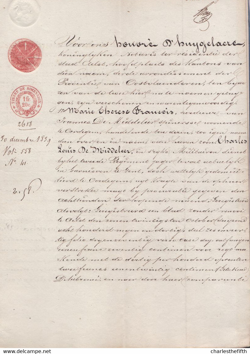 AKTE VERKOOP 1839 - FRANCOIS / DE MIDDELEER Te OORDEGEM Aan VAN DAMME Te STRIJPEN - Te AALST Verleden. - Documents Historiques