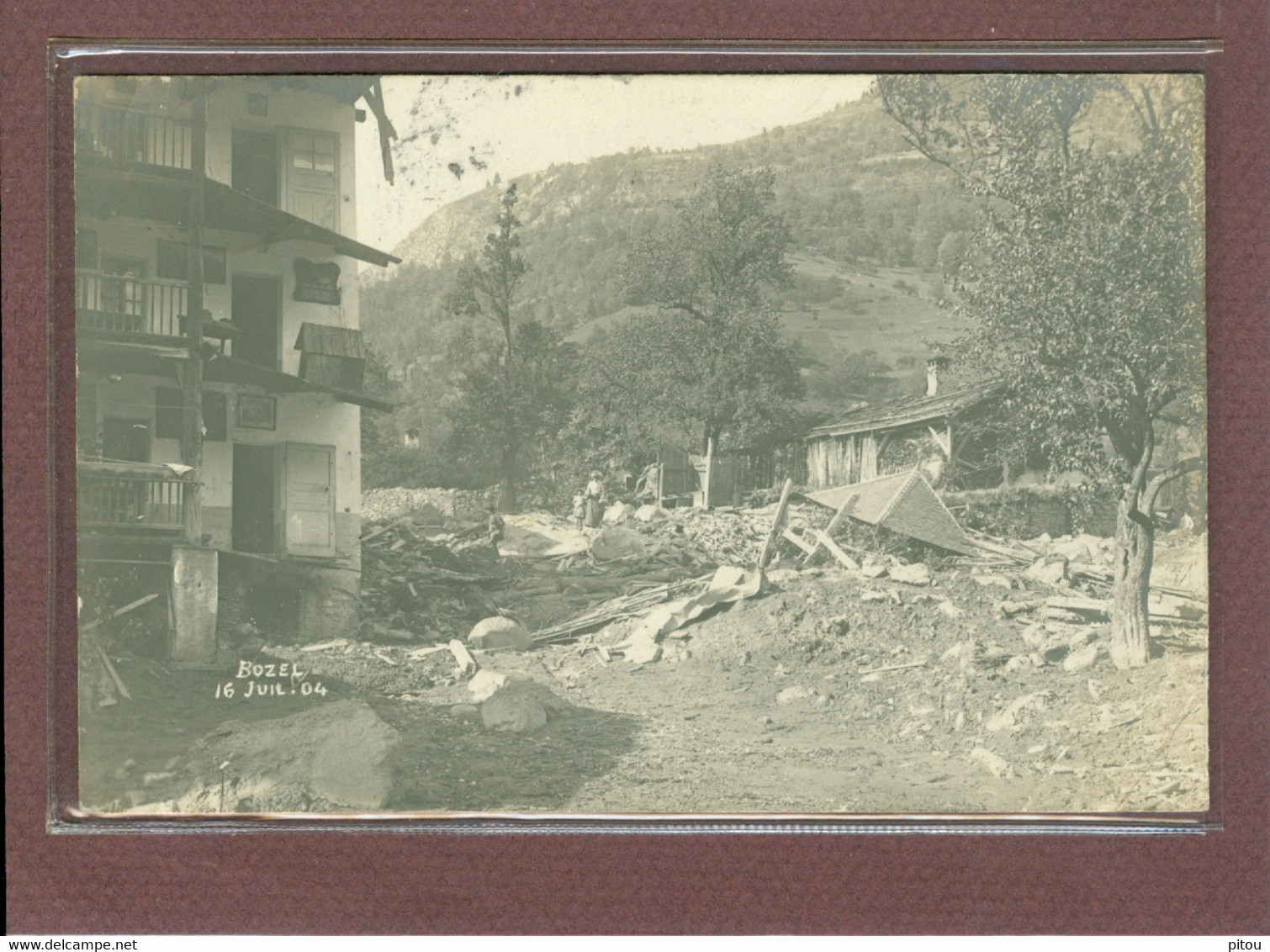 BOZEL (73) - CARTE PHOTO - CATASTROPHE DU 16 JUILLET 1904 - CRUE SOUDAINE DU TORRENT BONRIEU - Bozel