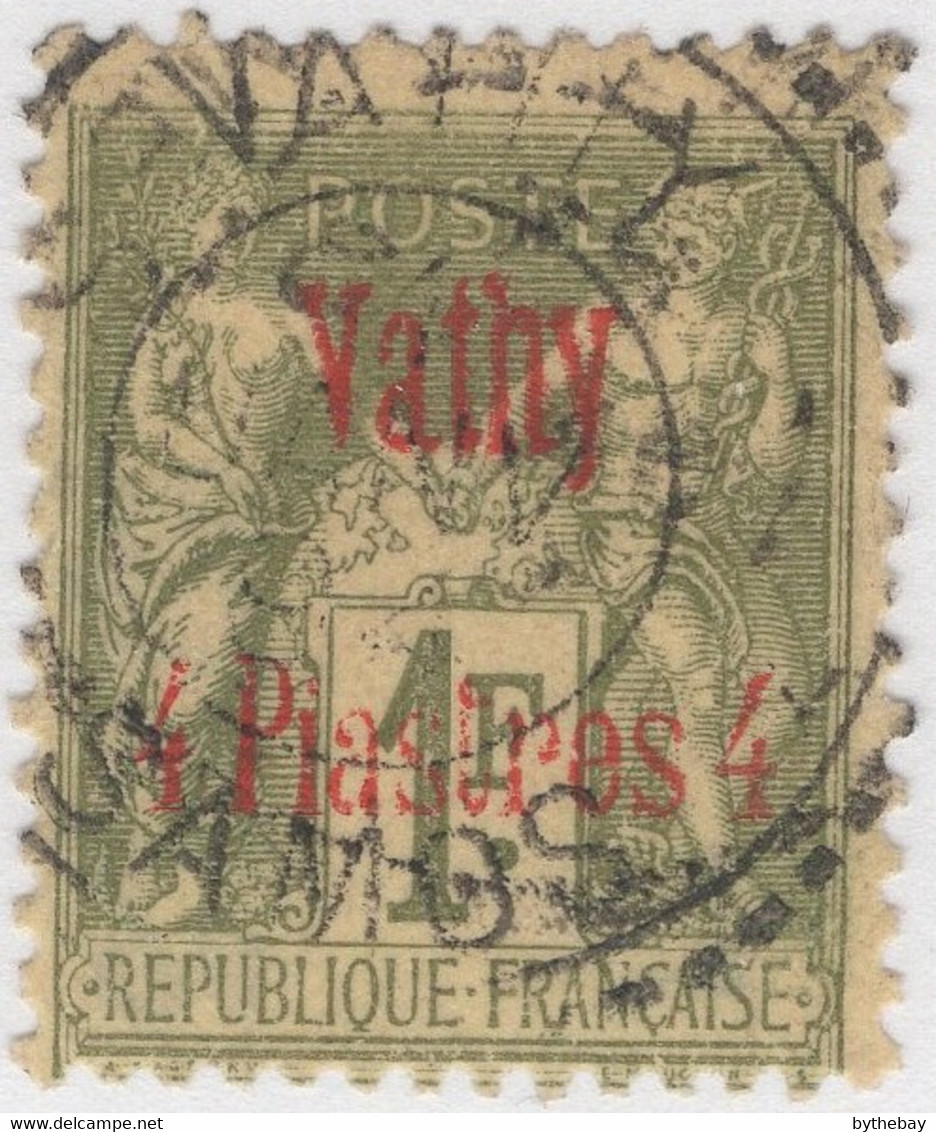 French Offices Vathy 1894-1900 Used Sc 7 4pi On 1fr Peace And Commerce - Gebraucht