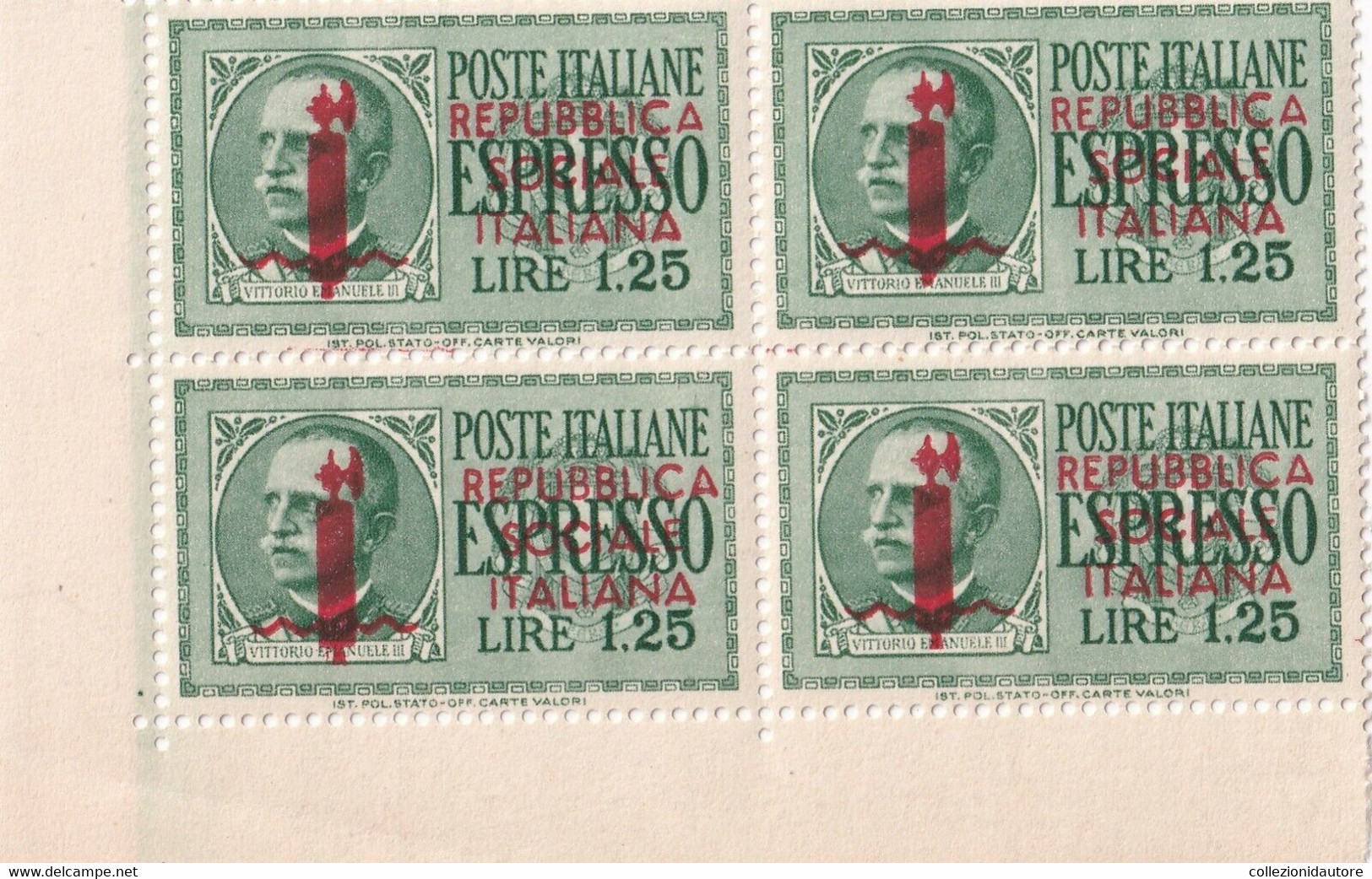 R.S.I. - 1944 ESPRESSO NUOVO DA LIRE 1,25 IN QUARTINA CON SOPRASTAMPA DELLA REPUBBLICA SOCIALE ITALIANA - Andere & Zonder Classificatie