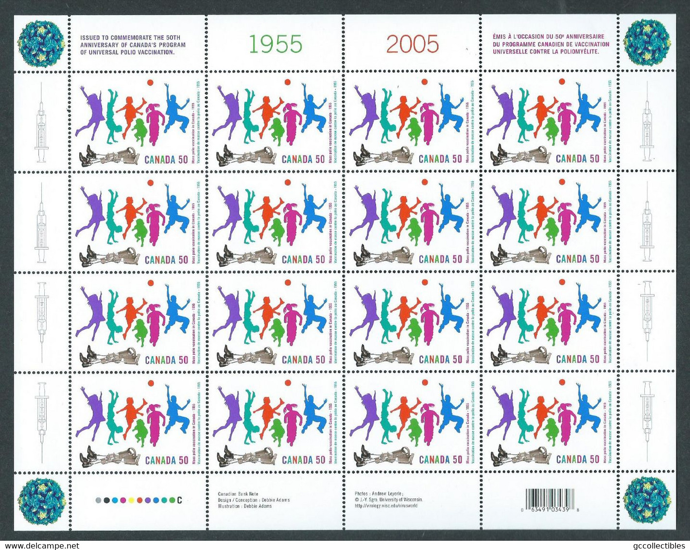 Canada # 2120 - Full Pane Of 16 MNH....Polio Vaccinaton - Fogli Completi