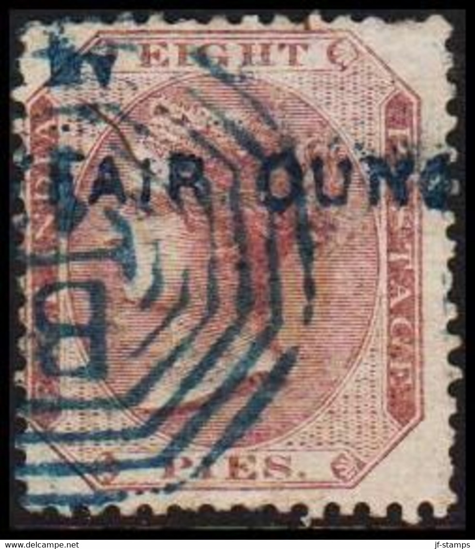 1865-1873. INDIA. Victoria. EIGHT PIES. Interesting Cancels FAIR OUNG + B 1. With Watermark Elephanthead. - JF521587 - 1858-79 Kronenkolonie