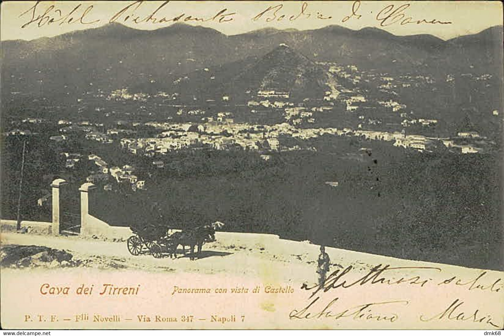 CAVA DE TIRRENI - PANORAMA CON VISTA DI CASTELLO - SPEDITA AI MARCHESI PIGNATELLI DI MONTECALVO 1903 (13194) - Cava De' Tirreni